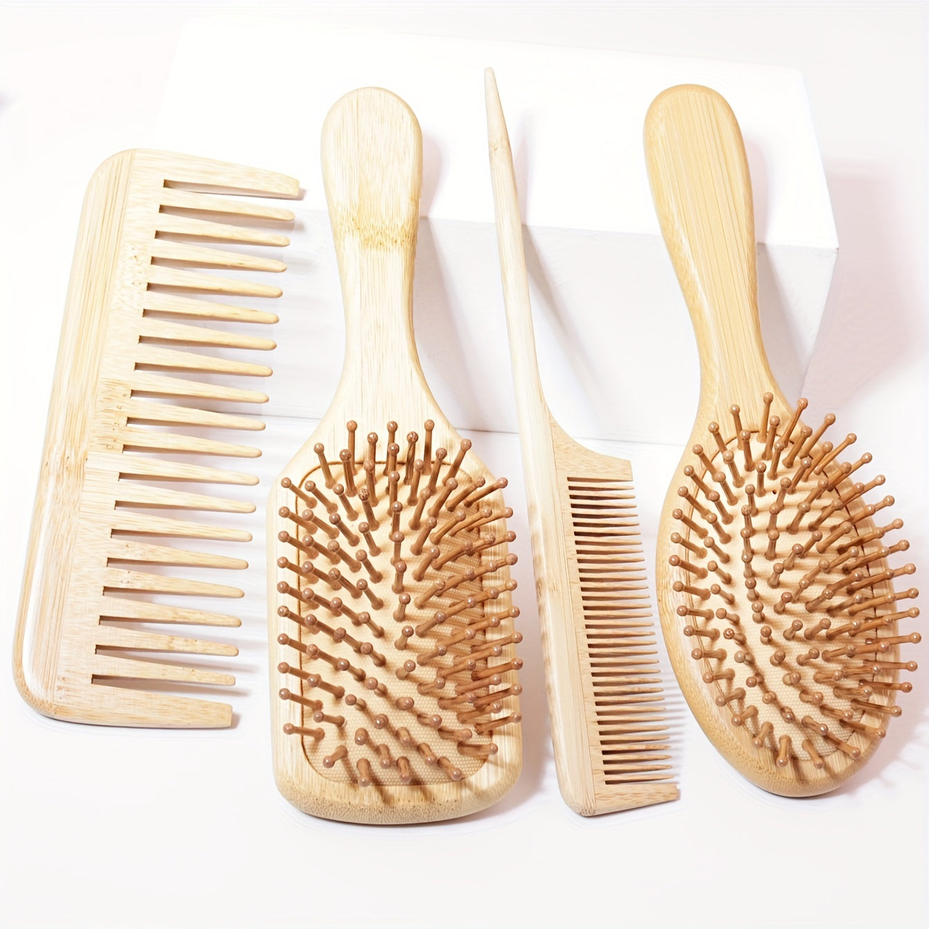 4-Piece Wooden Bristle Hair Brushes & Combs Set for Men and Women