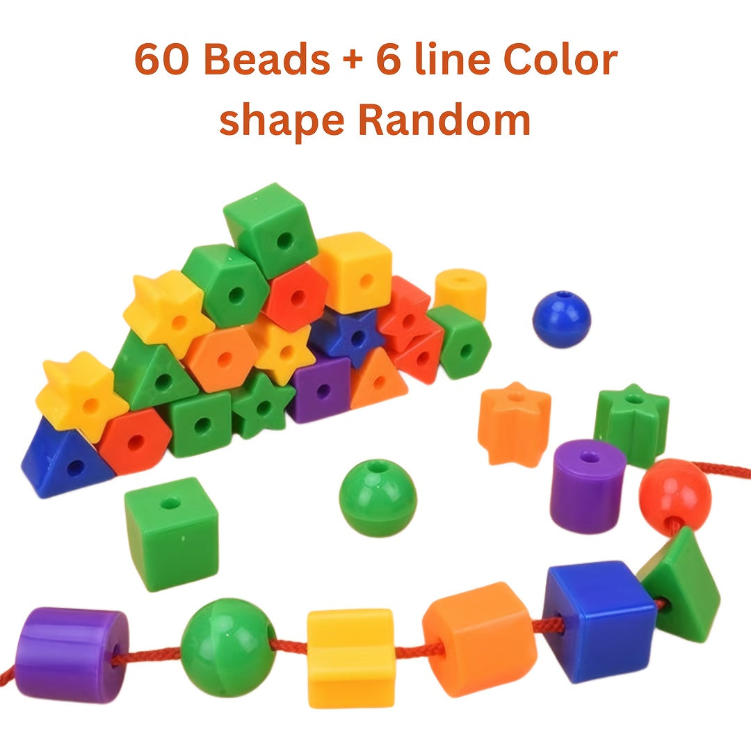 60pcs Bead Stringing Toy for Kids Ages 3 Shape Sorting Fine Motor Skills Set