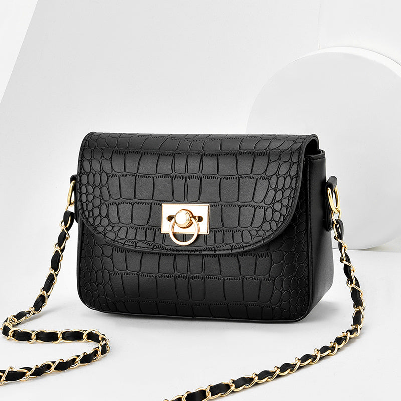 Crocodile Embossed Square Bag with Chain Strap for Work