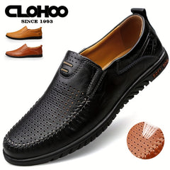 CLOHOO Two layer Cowhide Rubber Sole Hollow Loafers Shoes