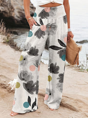 Floral Print High Rise Wide Leg Pants With Pockets