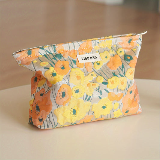 Orange Pumpkin Flower Toiletry Bag Women's Portable Cosmetic Clutch