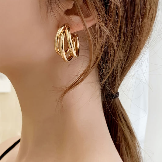 Triple Hoop Earrings Chunky Tube Earrings For Women 1Pair