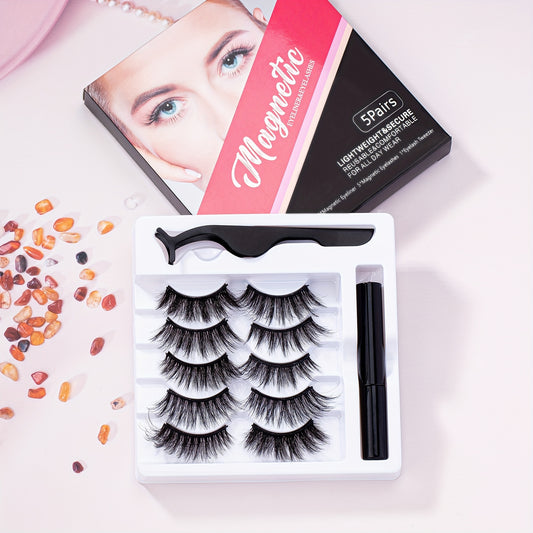 5 Pairs Magnetic Eyelashes and Eyeliner Set for Flawless Look