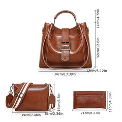 3pcs Vintage Style Tote Bag Set PU Leather Handbag Crossbody Bag & Card Bag