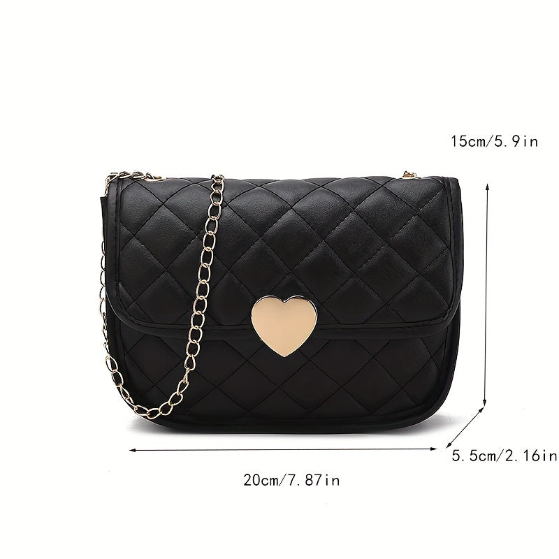 Quilted Crossbody Bag Metal Heart Decor Square Purses