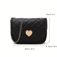 Quilted Crossbody Bag Metal Heart Decor Square Purses