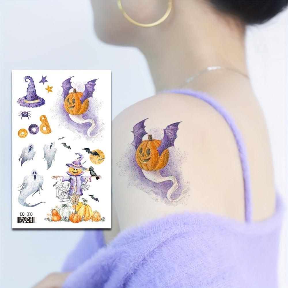 10 Glitter Halloween Tattoos Pumpkin Head Ghost Party Decoration Stickers