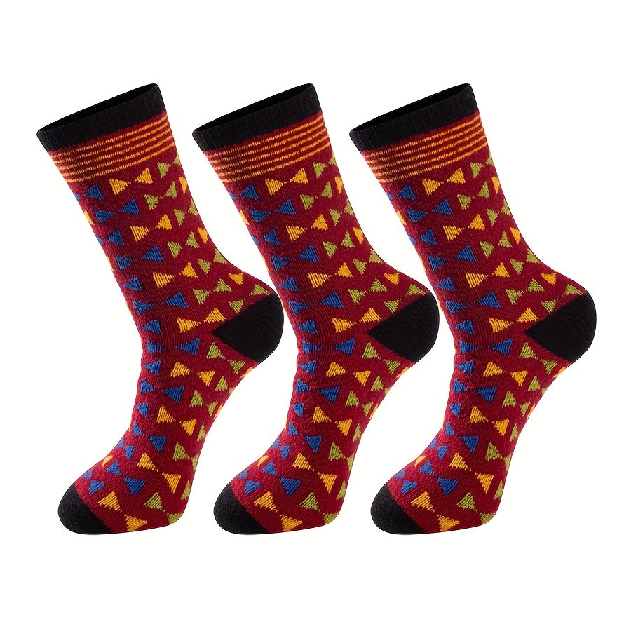 3 Pairs Geometric Pattern Socks Women's Mid Tube Stockings