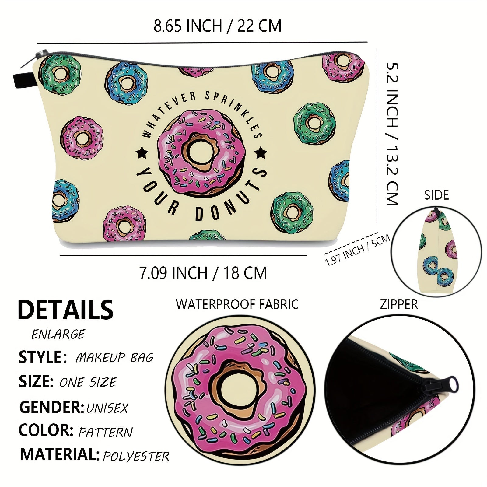 Donut Makeup Bag Waterproof Travel Cosmetic Bag with Zipper Pouch