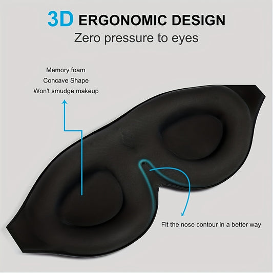 3D Contoured Sleep Eye Mask Soft Blindfold Adjustable Strap