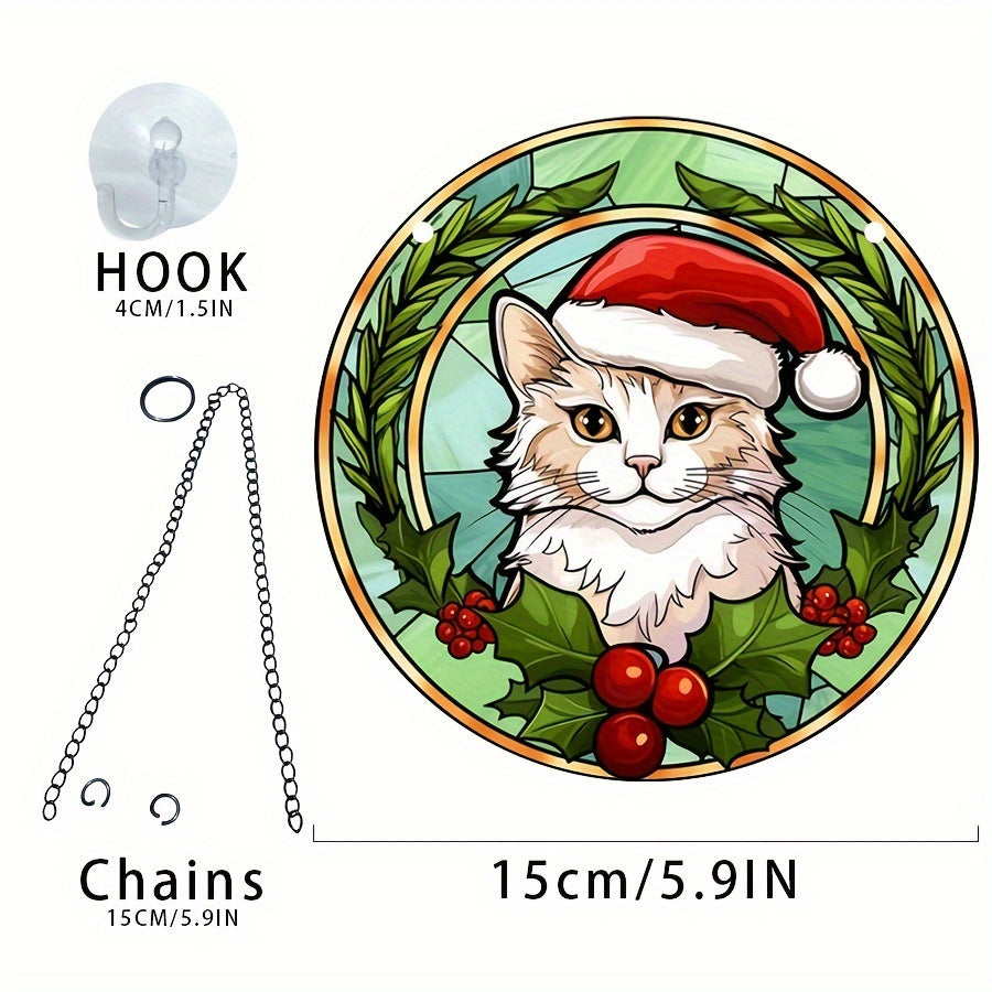 1pc Acrylic Round Christmas Cat Window Decoration