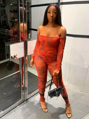 Graphic Print Off Shoulder Jumpsuit Women's Clothing