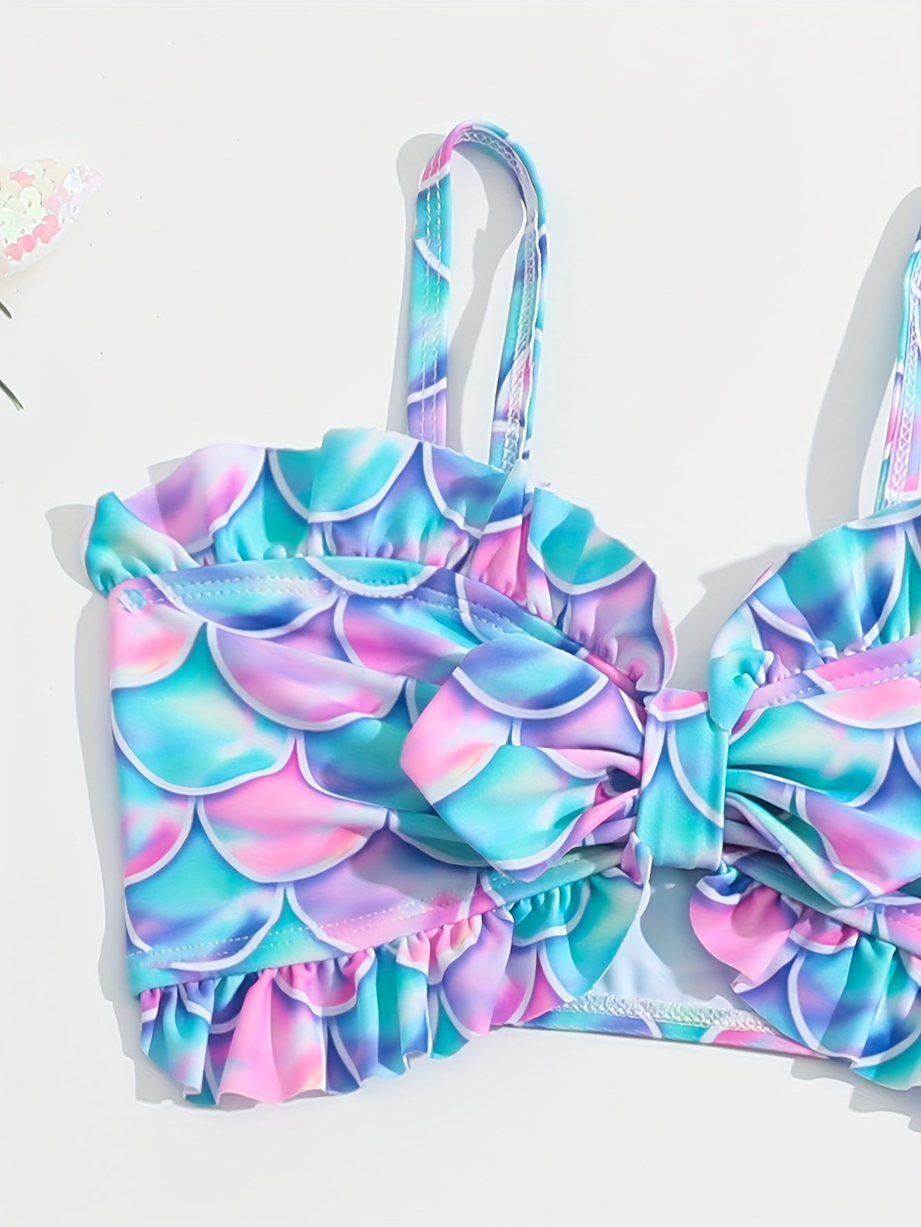 Girls Fish Scale Graphic Swimwear Set