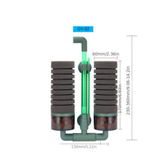 Dual Sponge Fish Tank Filter Quiet Submersible Foam Filter for Fresh & Saltwater