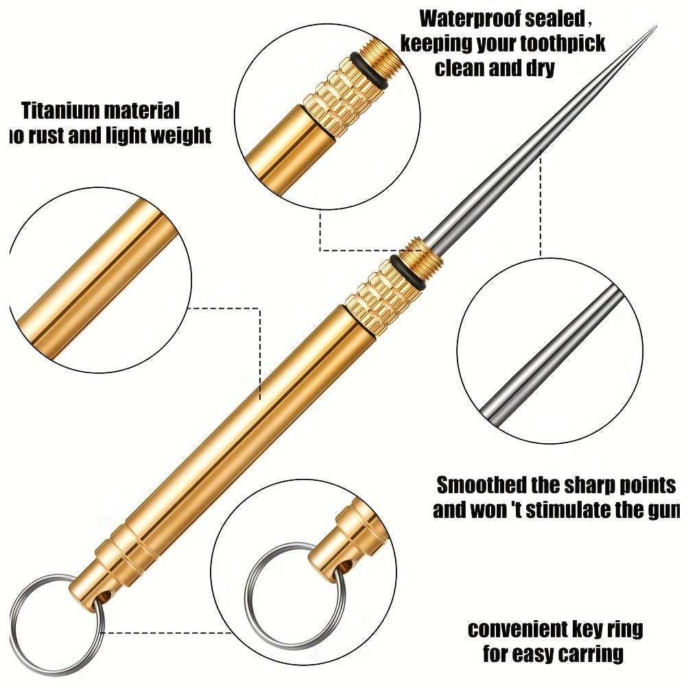 Portable Titanium Toothpicks Keychain with Holder for Outdoor Camping