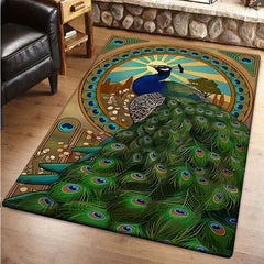 Peacock Printed Non Slip Carpet Soft Living Room Animal Floor Mat