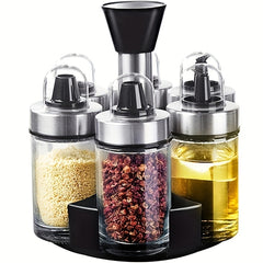 6pc Glass & Stainless Steel Vinegar & Pepper Bottles Set with Rotating Holder
