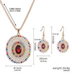 Sun Ray Pendant Necklace & Earrings Set Inlaid Gems Gift
