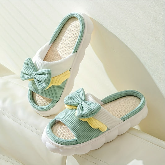 Women's Bowknot Decor Slippers Comfortable Open Toe Slip On Shoes