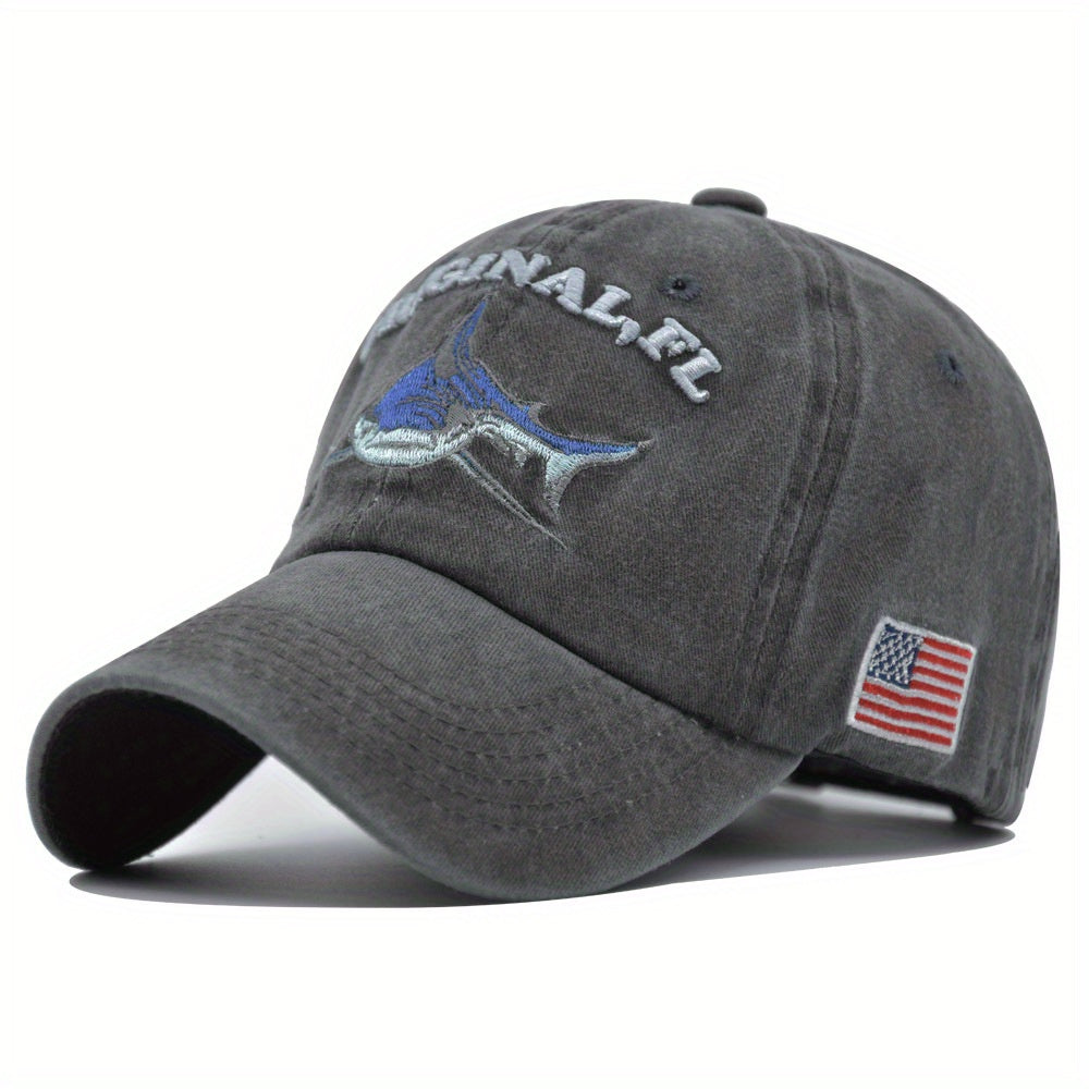Shark American Flag Baseball Cap 3D Embroidered Letter Male Peaked Hat