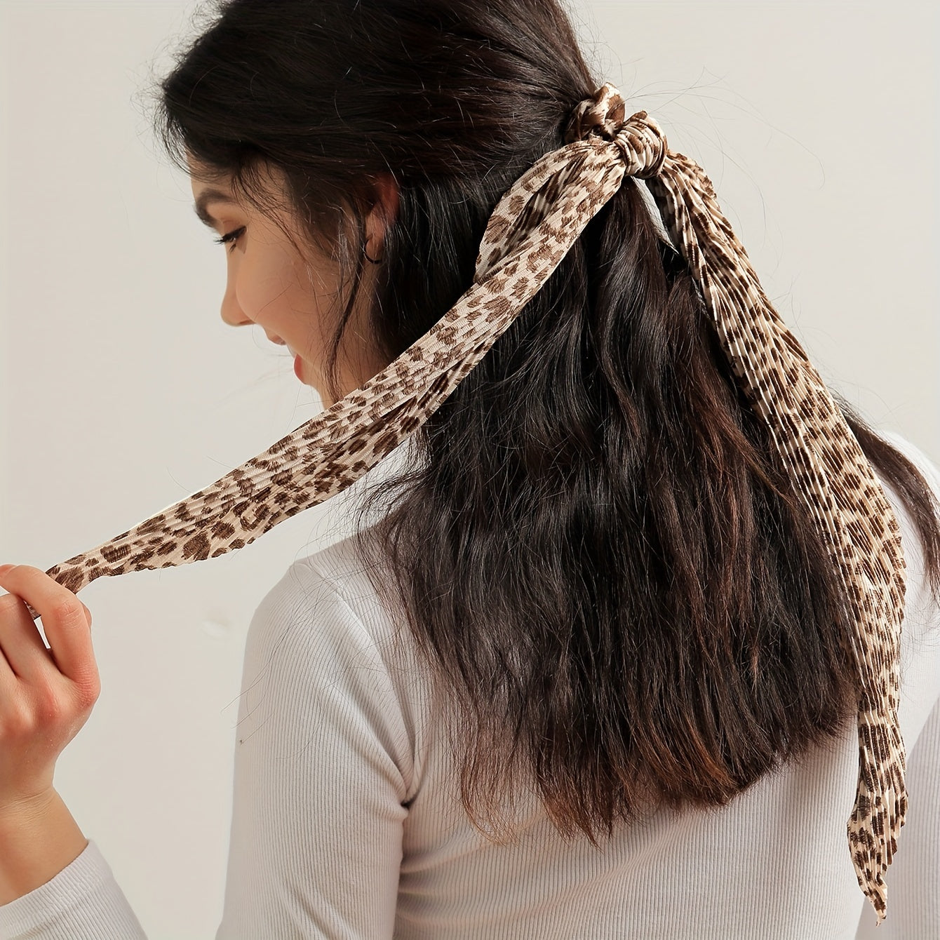 Leopard Pattern Pleated Scarf Scrunchies Hair Accessories For Women