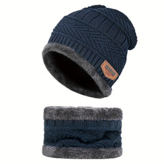 Winter Warm Beanie Hat Scarf Set Fleece Lined Cap Neck Cover