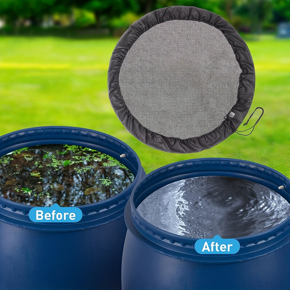 Mesh Cover For Rain Barrel - Screen Water Bucket Covers Net With Drawstring