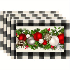 4pcs Christmas Placemat Colorful Plaid Heat Insulation Pad
