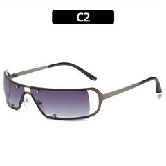 Y2K Futuristic Metal Hollow Sunglasses Rivet Decor UV400