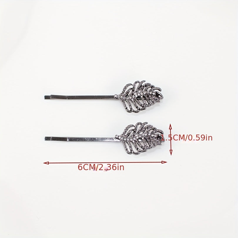 Leaf Rhinestone Hairpin Metal Hair Clip for Women Girls