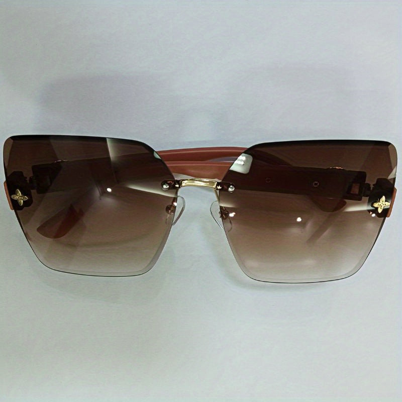 Men Women Rimless Sunglasses UV400 Sun Shades Gradient Lens with Glasses Case