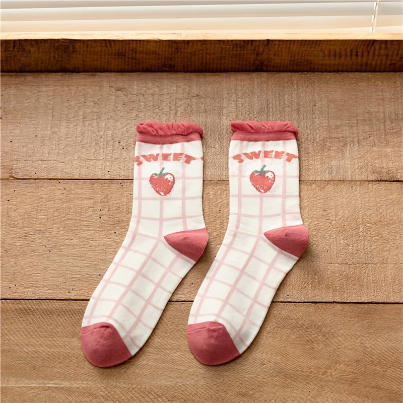 Strawberry Print Socks Comfy Mid Tube Women's Stockings