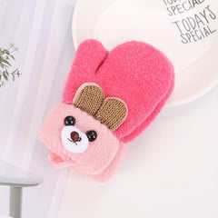 Bear Cartoon Gloves Kids Winter Knitted Double layered Thickened Gloves