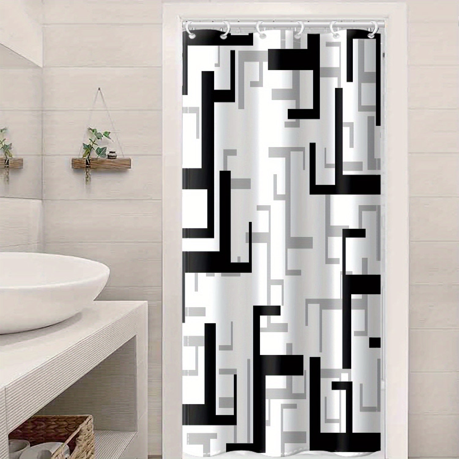Geometric Stitching Pattern Shower Curtain Modern Decor