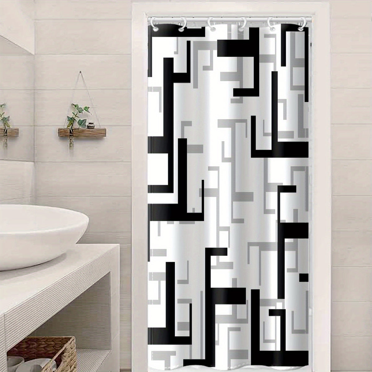 Geometric Stitching Pattern Shower Curtain Modern Decor