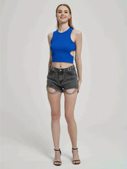 Cut Out Ribbed Crop Tank Top Y2K Sexy Sleeveless Crew Neck