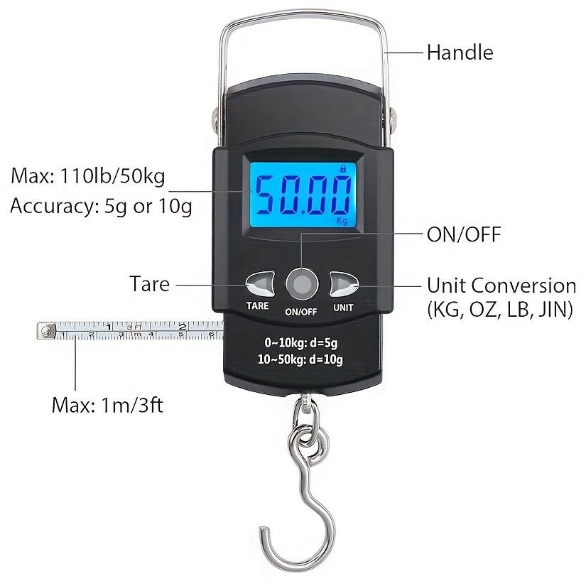 Portable Electronic Fish Scales Hanging Scale with Measuring Tape