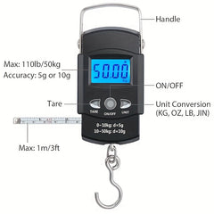 Portable Electronic Fish Scales Hanging Scale with Measuring Tape