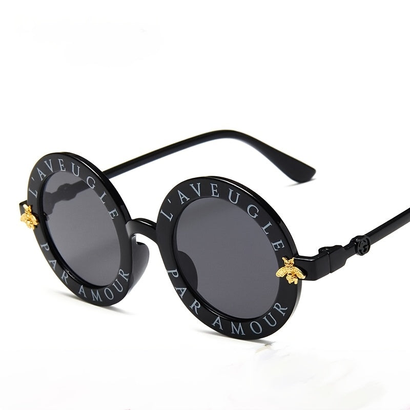 Round Frame Letter Print Sunglasses for Party