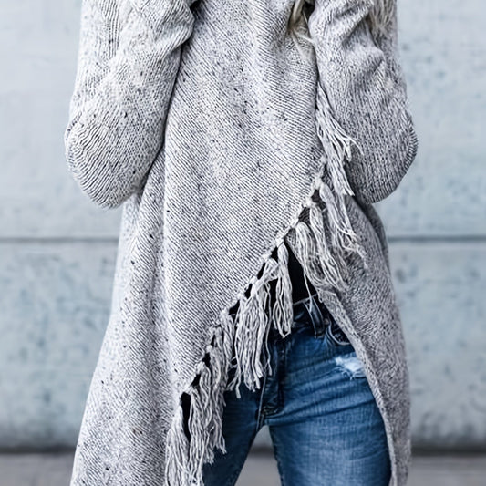  Casual Sweater Women's Plus Tassel Trim Cowl Neck Jumper