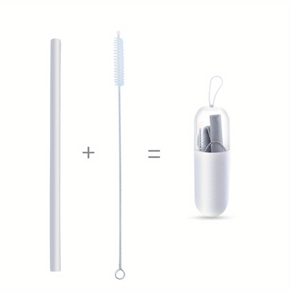 Silicone Reusable Folding Straw w/ Case & Brush Set