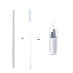 Silicone Reusable Folding Straw w/ Case & Brush Set