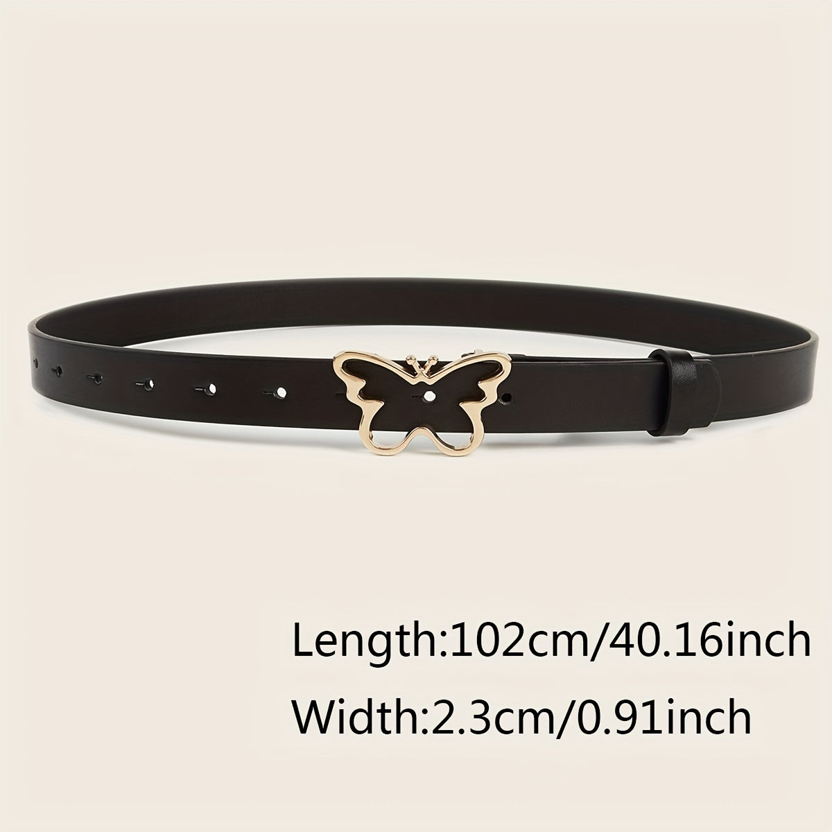 Butterfly Golden Buckle Belt Solid PU Leather Waist Belt for Women