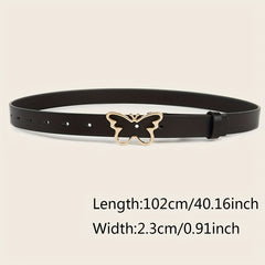 Butterfly Golden Buckle Belt Solid PU Leather Waist Belt for Women