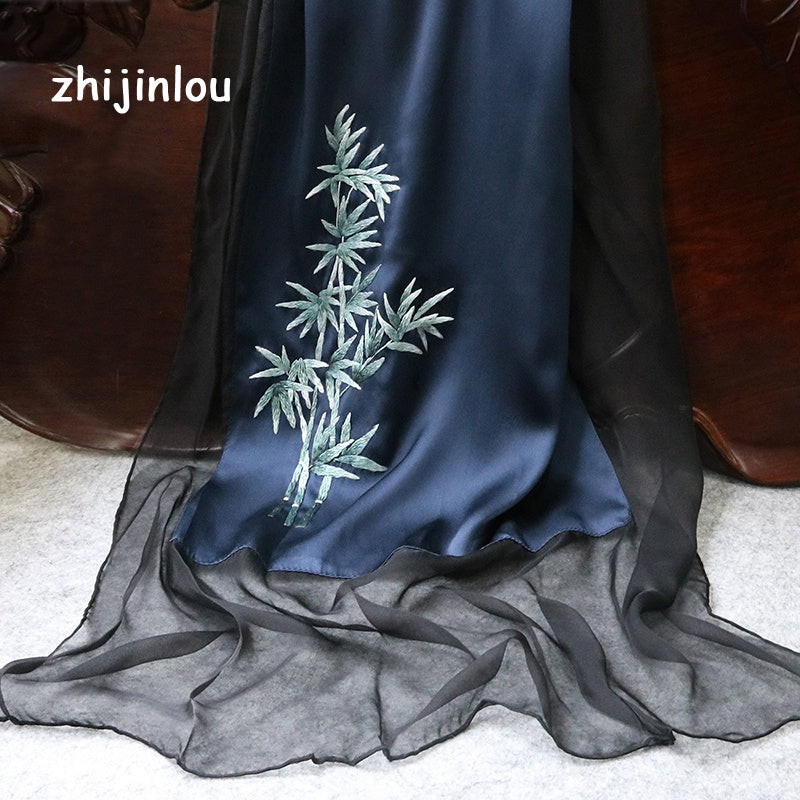 Elegant Silk Embroidery Long Scarf For Women
