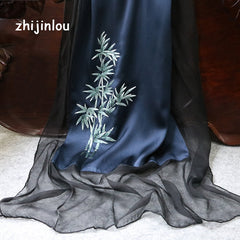 Elegant Silk Embroidery Long Scarf For Women