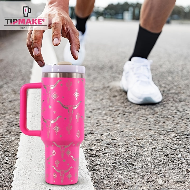 40oz Bull Head Pattern Water Bottle with Handle