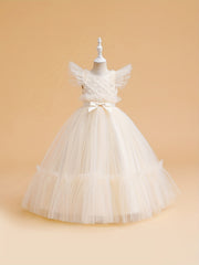 Girls Princess Tulle Formal Dress Flying Sleeve Costume