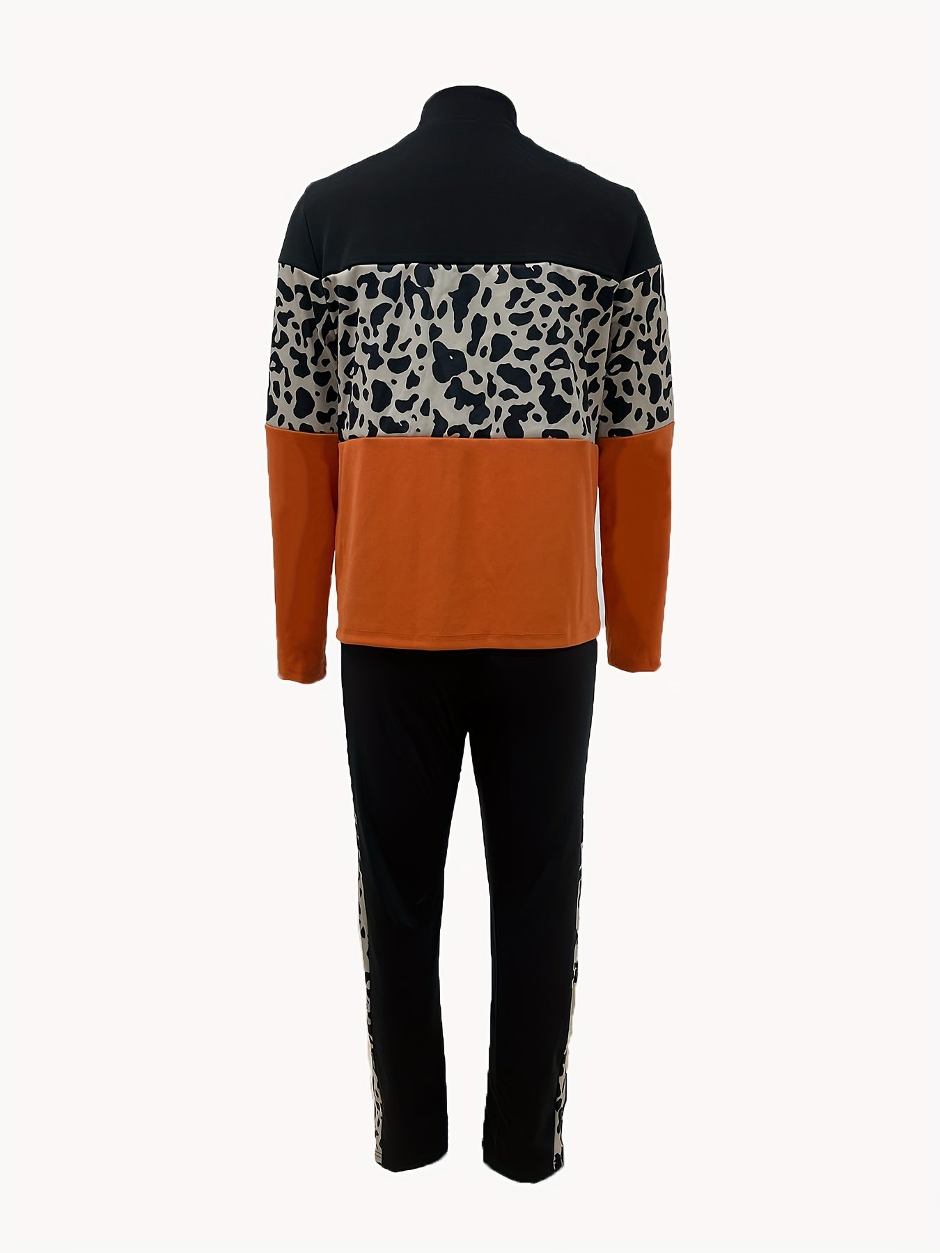 Leopard Print Zipper Top & Drawstring Pants Set